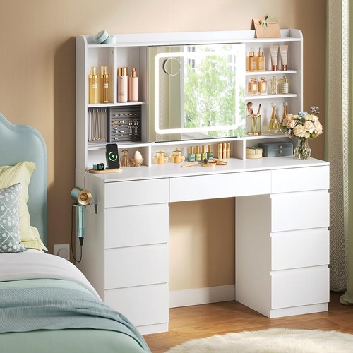 White dressing table with led - white,
